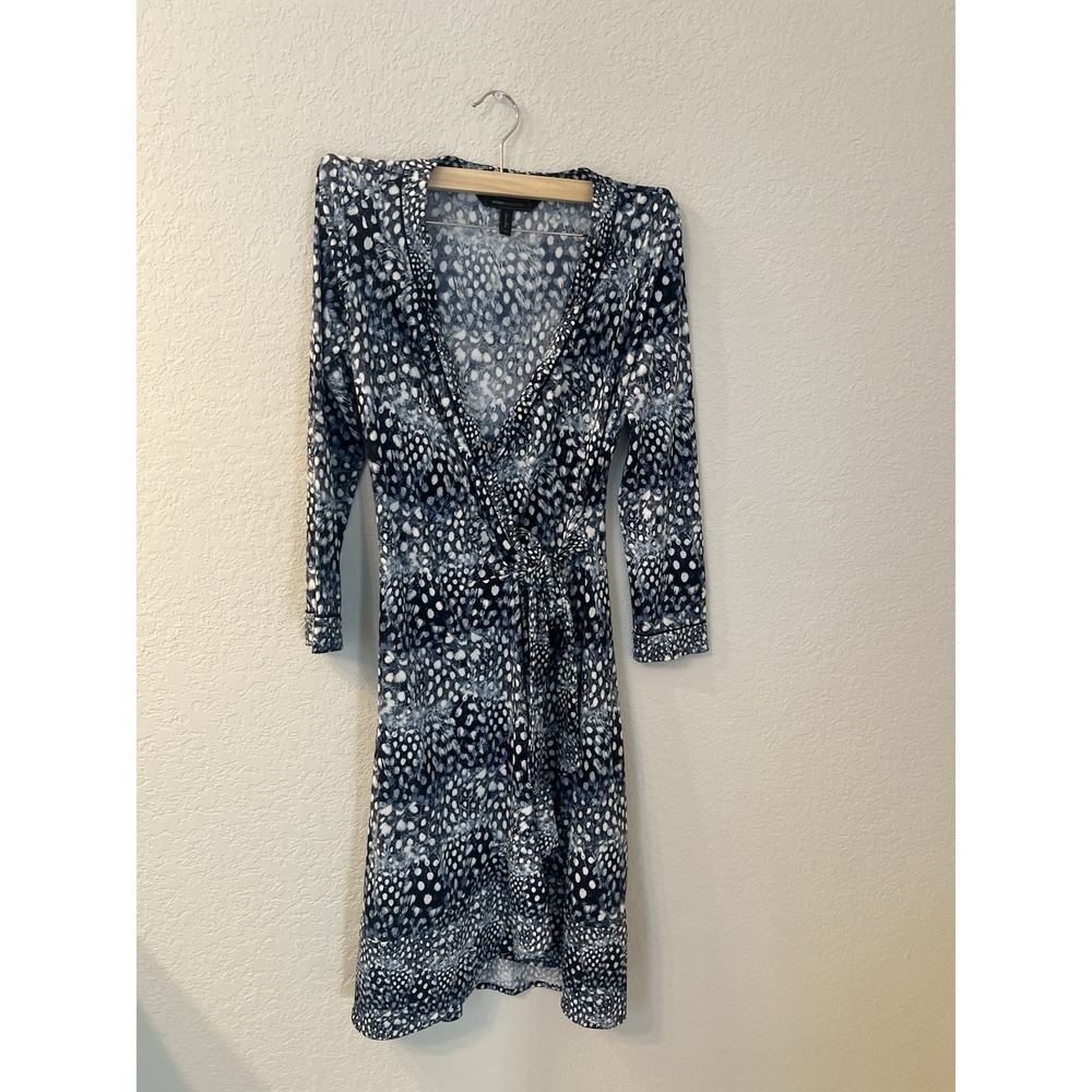 BCBG MAXAZRIA Blue Ellyette Long Sleeve Wrap Dress Sz XS ($298)‎